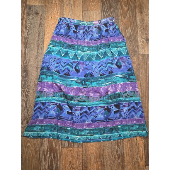 Alfred Dunner Dresses & Skirts - Vintage Alfred Dunner 12 Blue Purple Geometric Abstract Pleated Midi Skirt